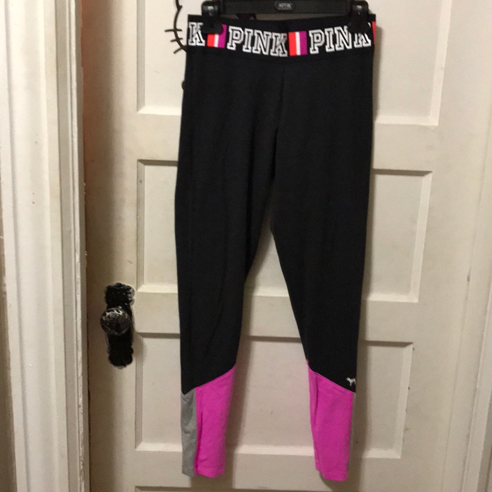 Pink leggings dark gray w pink & gray bottom
